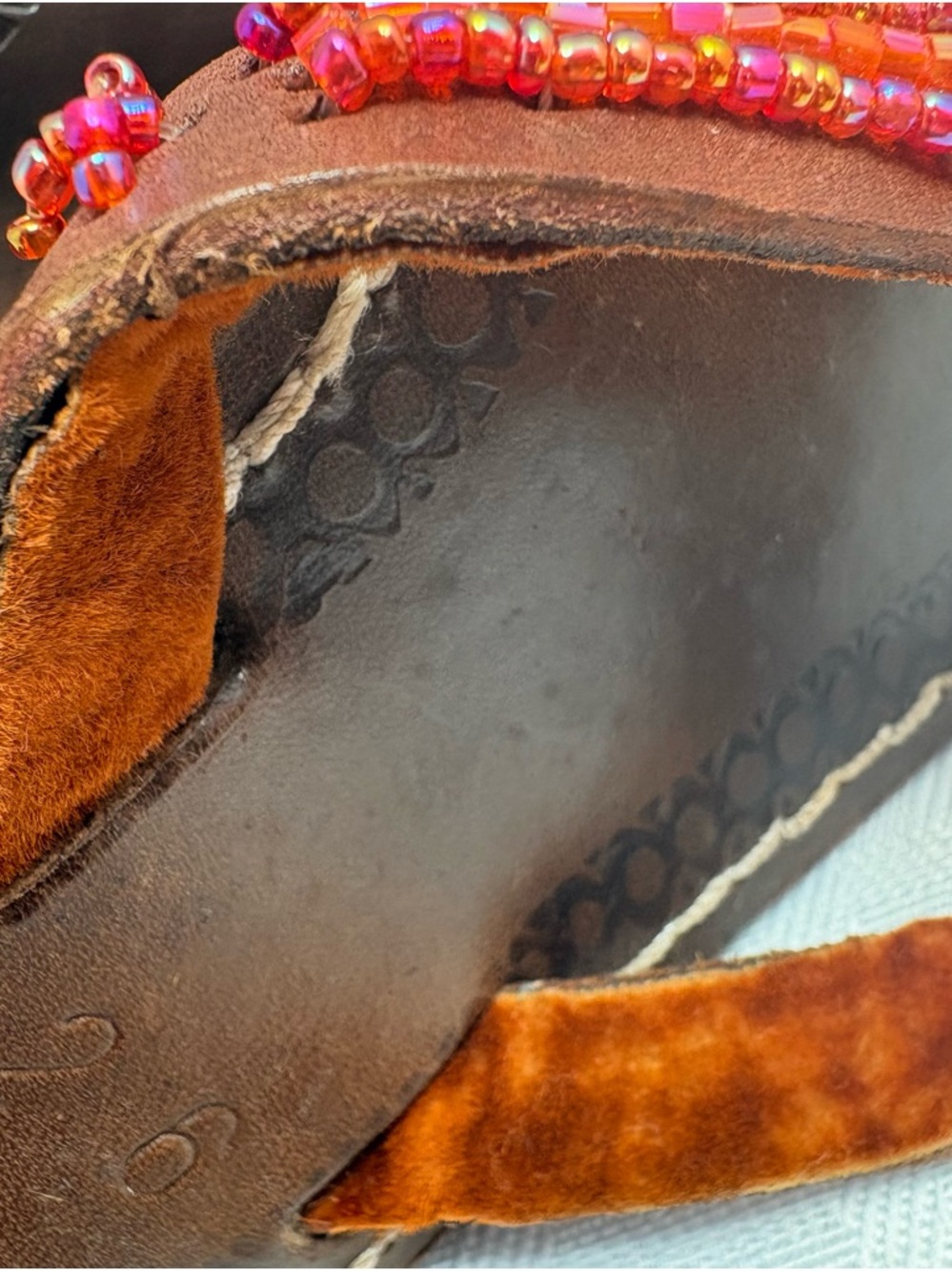 Adorable Bohemian Little Girls Brown Leather Beaded Toe-Post Sandals Boho Hippie - Picture 10 of 14